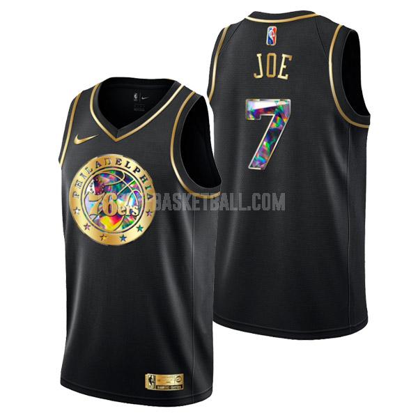2022 philadelphia 76ers isaiah joe 7 black golden edition diamond logo men's replica jersey