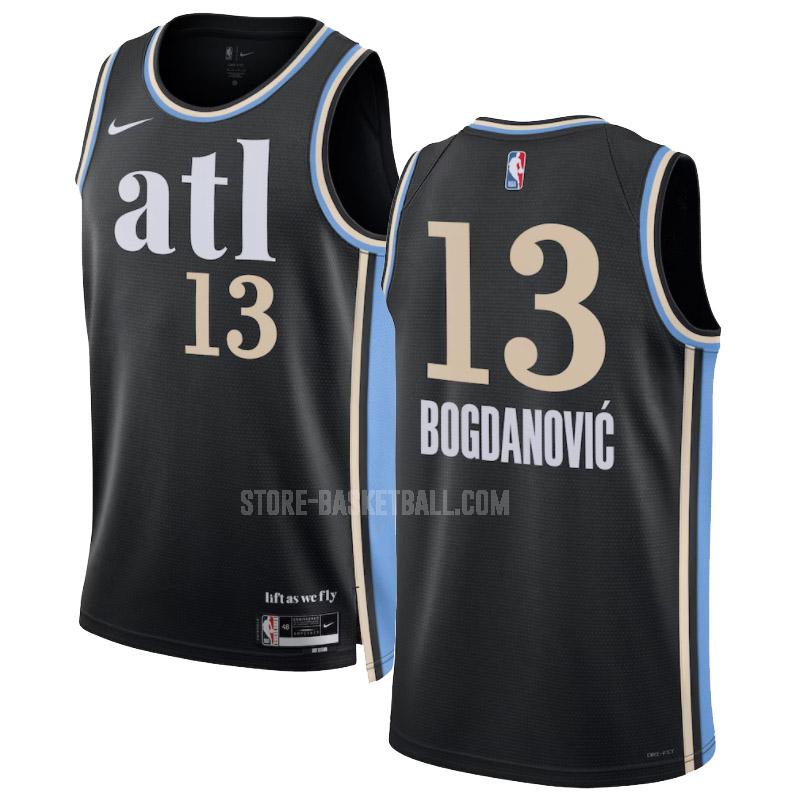 2023-24 atlanta hawks bogdan bogdanovic 13 black city edition men's replica jersey
