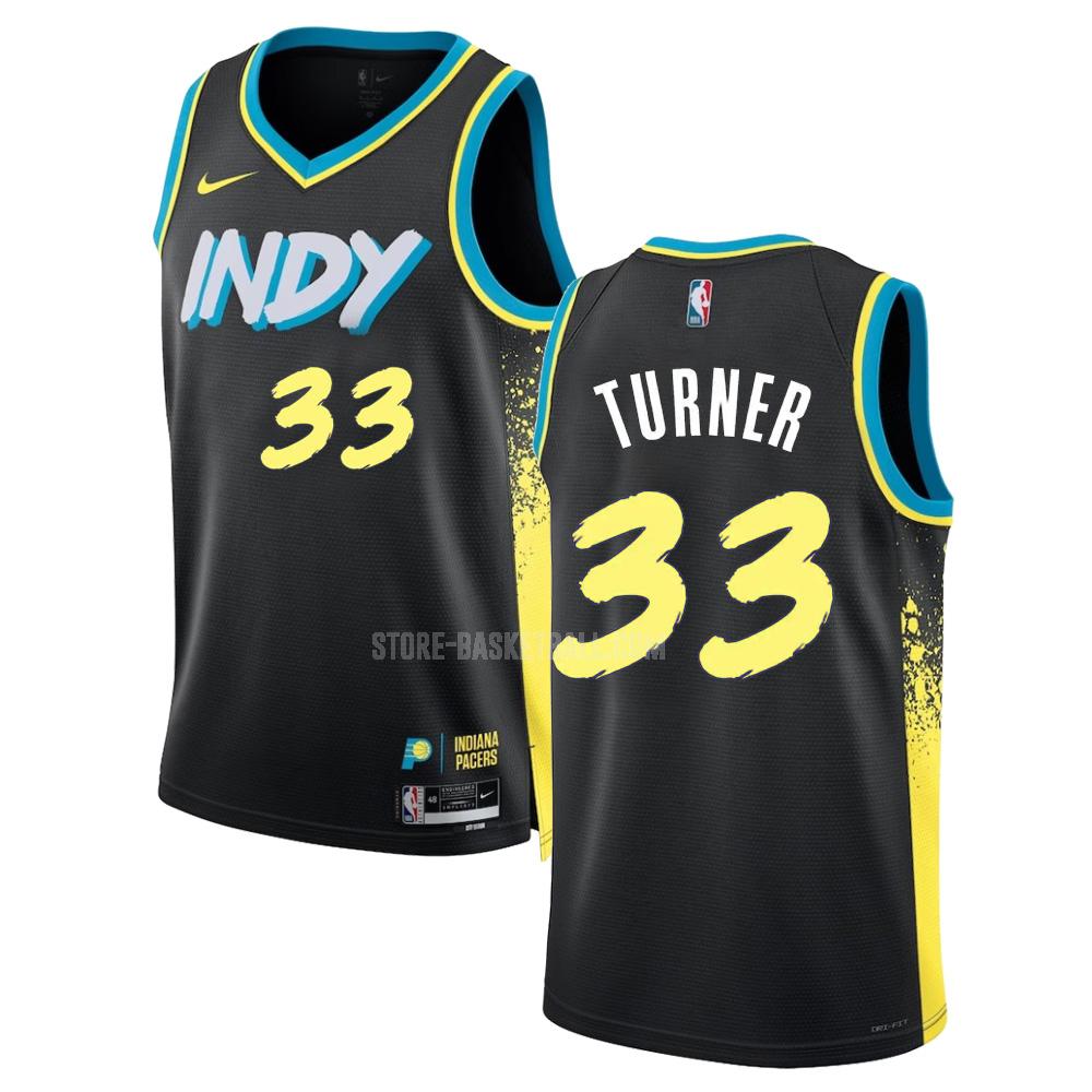 2023-24 indiana pacers myles turner 33 black city edition men's replica jersey