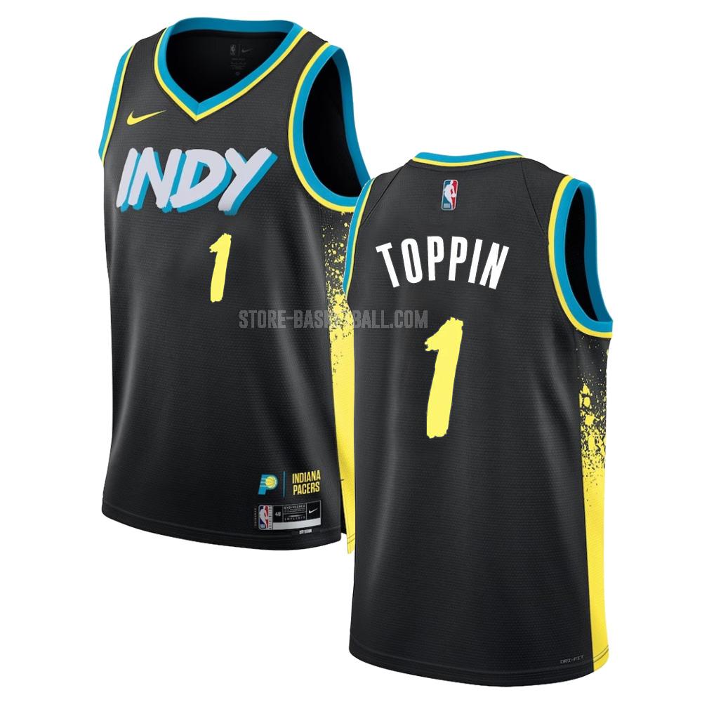 2023-24 indiana pacers obi toppin 1 black city edition men's replica jersey