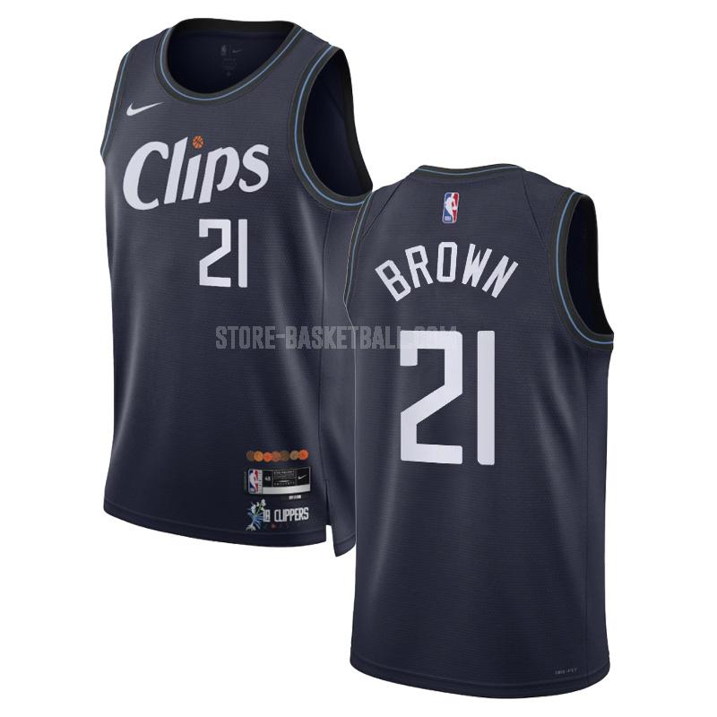 2023-24 los angeles clippers kobe brown 21 navy city edition men's replica jersey