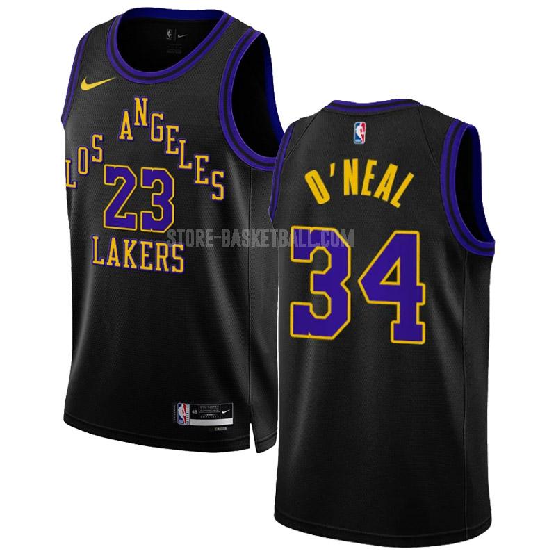 2023-24 los angeles lakers shaquille o'neal 34 black city edition men's replica jersey
