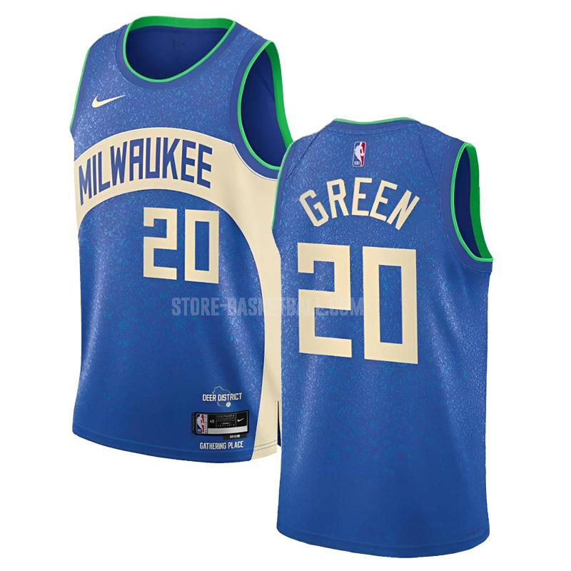 2023-24 milwaukee bucks aj green 20 blue city edition men's replica jersey