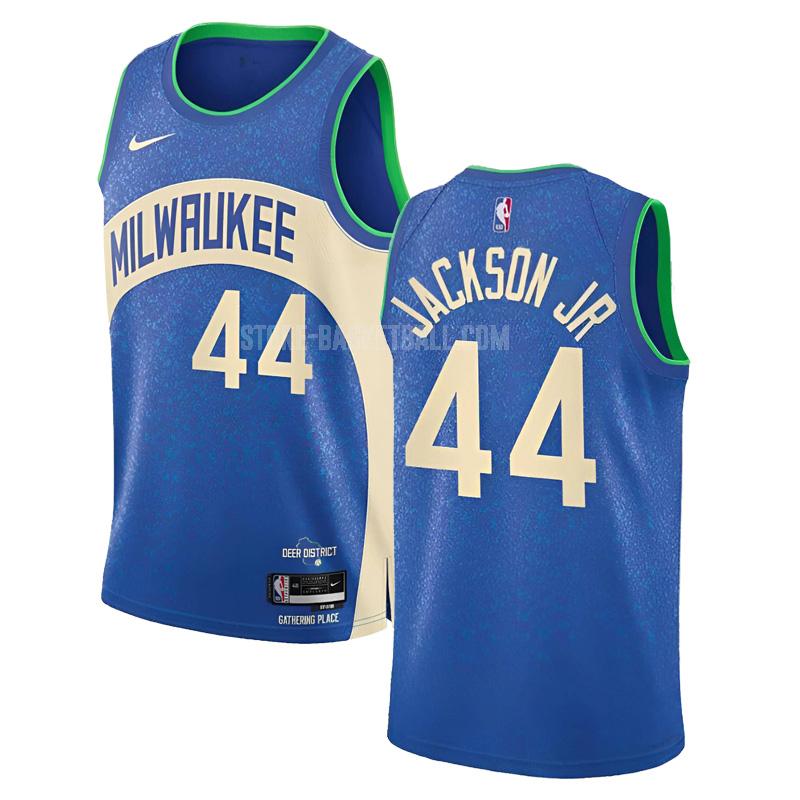 2023-24 milwaukee bucks andre jackson jr 44 blue city edition men's replica jersey