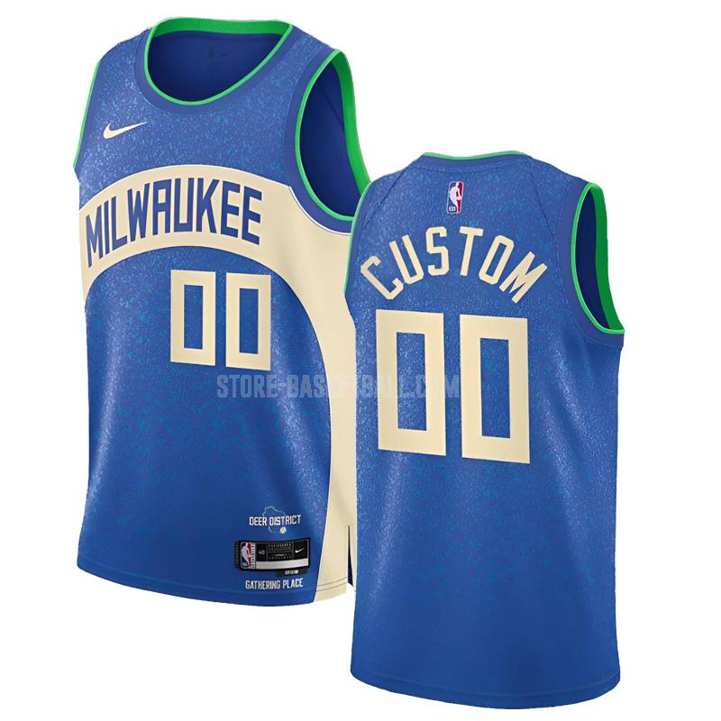 2023-24 milwaukee bucks custom 0 blue city edition men's replica jersey