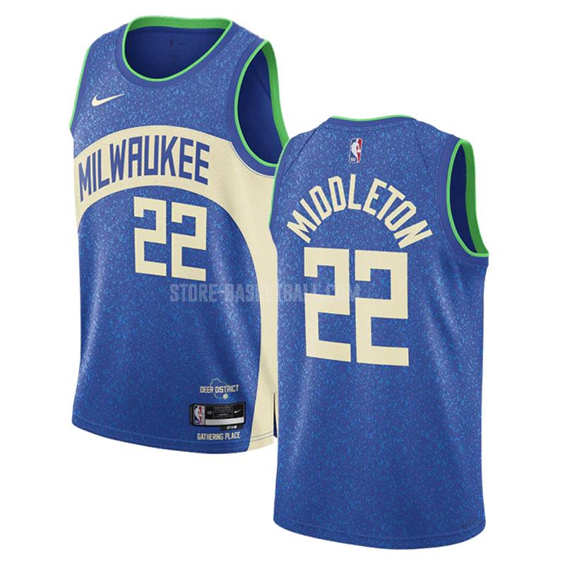 2023-24 milwaukee bucks khris middleton 22 blue city edition men's replica jersey