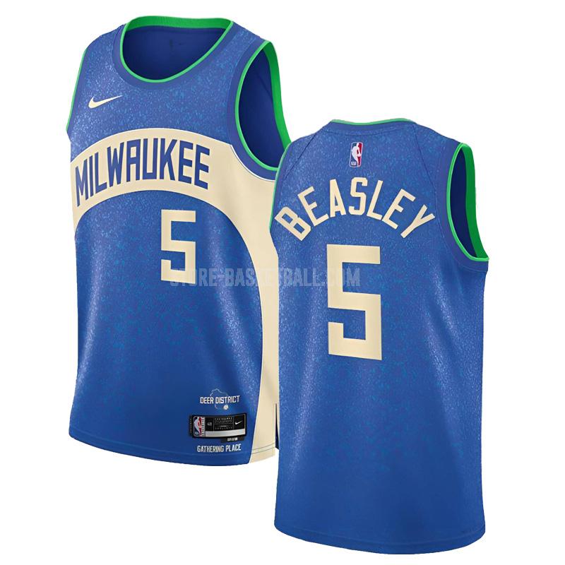 2023-24 milwaukee bucks malik beasley 5 blue city edition men's replica jersey