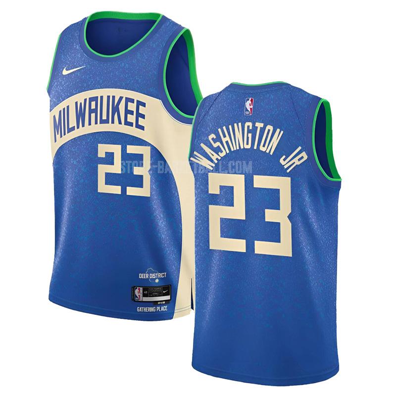 2023-24 milwaukee bucks tyty washington jr 23 blue city edition men's replica jersey