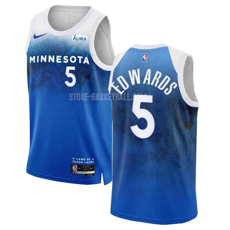 2023-24 minnesota timberwolves anthony edwards 5 blue city edition men's replica jersey