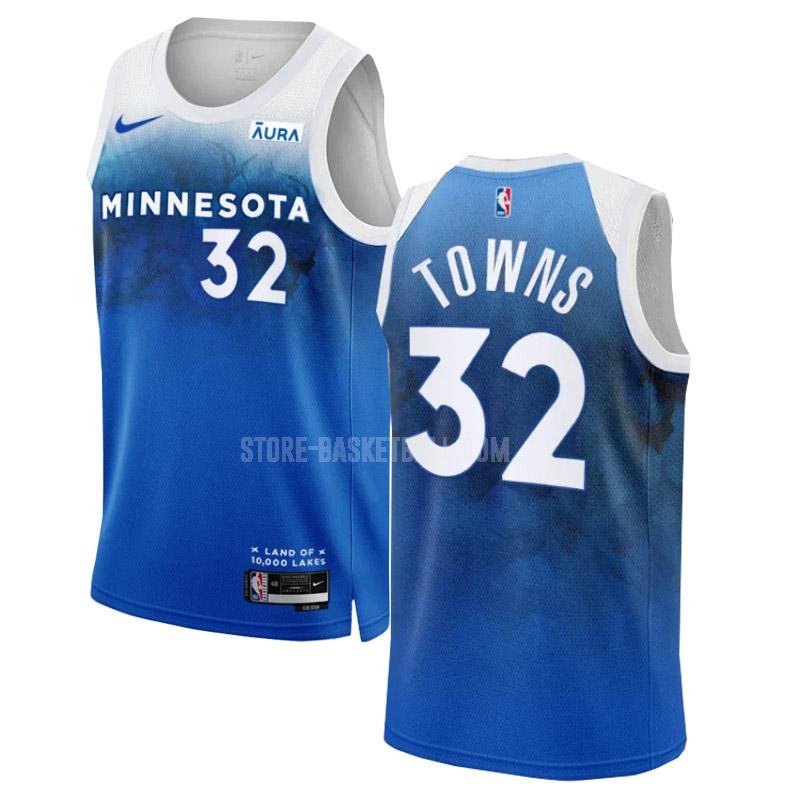 2023-24 minnesota timberwolves karl-anthony towns 32 blue city edition men's replica jersey