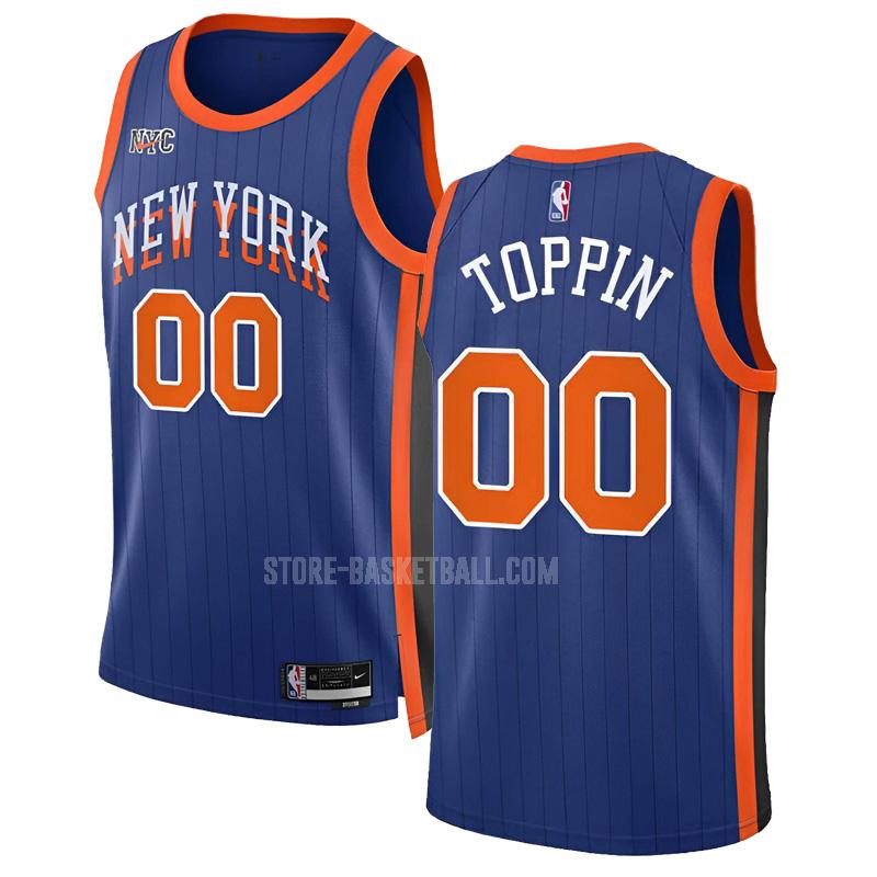2023-24 new york knicks jacob toppin 0 blue city edition men's replica jersey