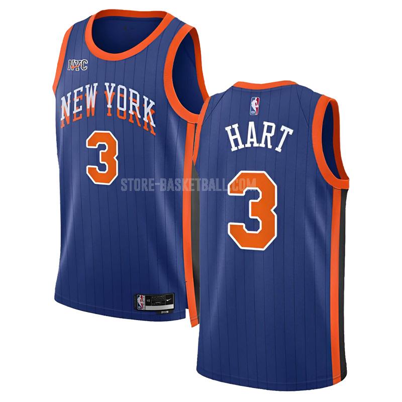 2023-24 new york knicks josh hart 3 blue city edition men's replica jersey
