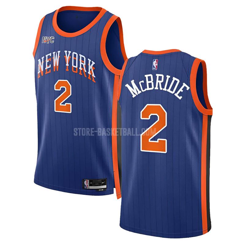 2023-24 new york knicks miles mcbride 2 blue city edition men's replica jersey