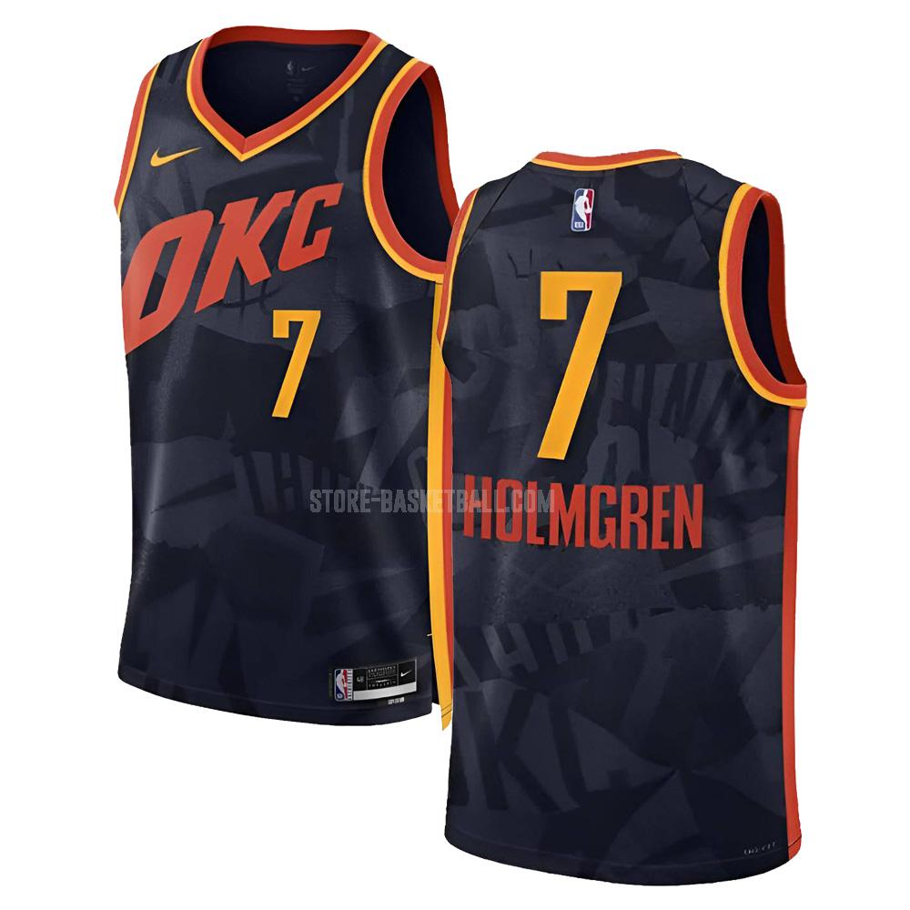 2023-24 oklahoma city thunder chet holmgren 7 black city edition men's replica jersey