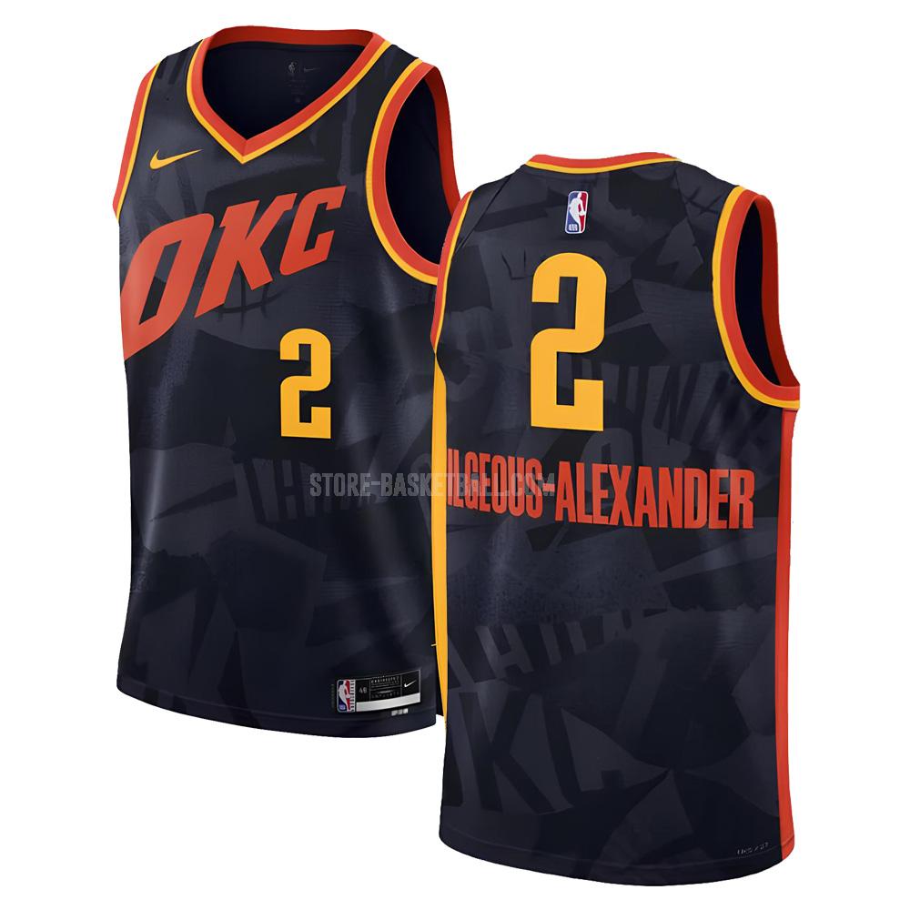 2023-24 oklahoma city thunder shai gilgeous-alexander 2 black city edition men's replica jersey