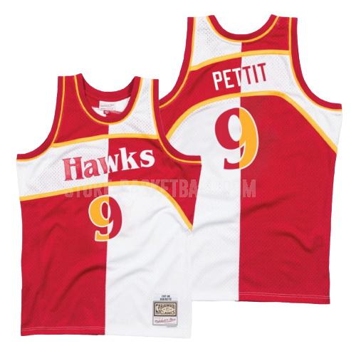 atlanta hawks bob pettit 9 red white split hardwood classics men's replica jersey