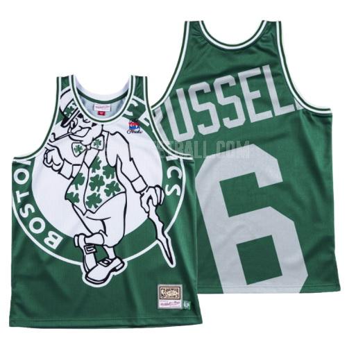 boston celtics bill russell 6 green big face men's replica jersey
