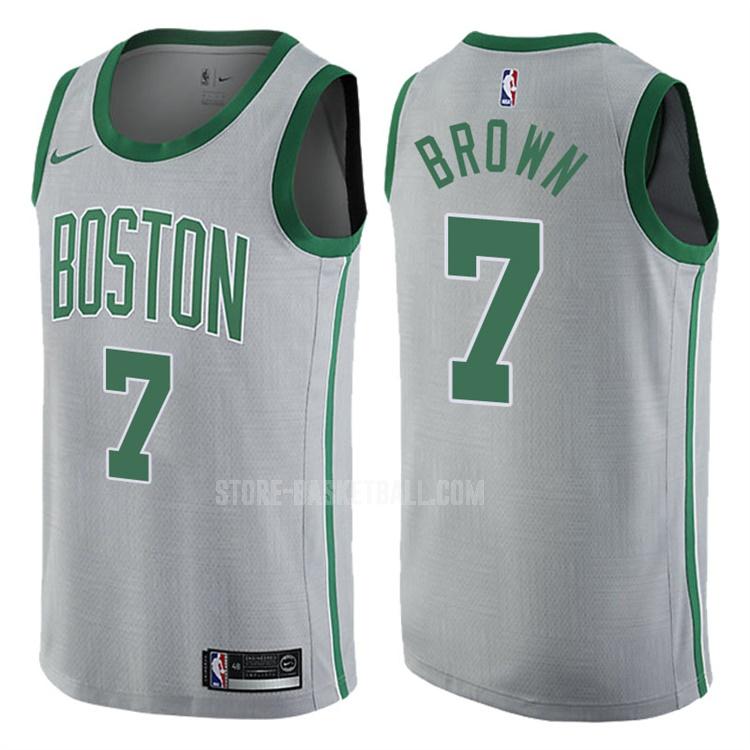 boston celtics jaylen brown 7 gray city edition men's replica jersey