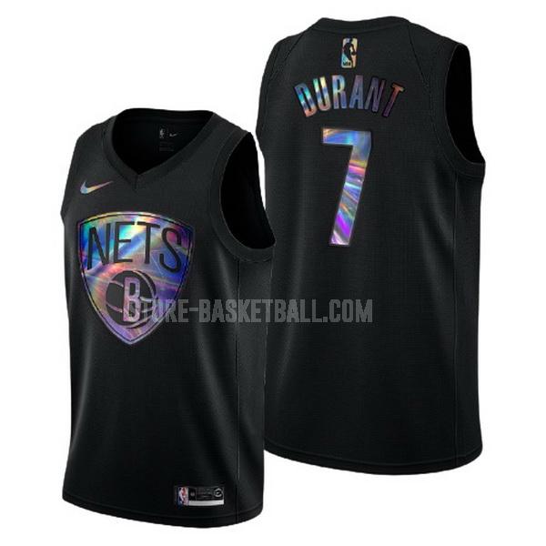 brooklyn nets kevin durant 7 black logo holographic men's replica jersey