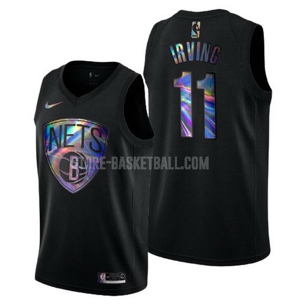 brooklyn nets kyrie irving 11 black logo holographic men's replica jersey