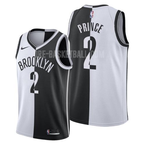 brooklyn nets taurean prince 2 black white split men's replica jersey