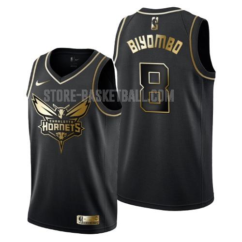 charlotte hornets bismack biyombo 8 black golden edition men's replica jersey