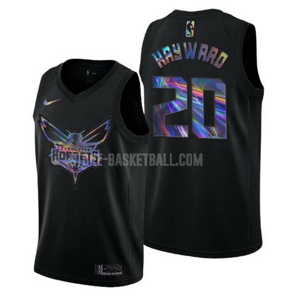 charlotte hornets gordon hayward 20 black logo holographic men's replica jersey