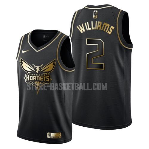 charlotte hornets marvin williams 2 black golden edition men's replica jersey