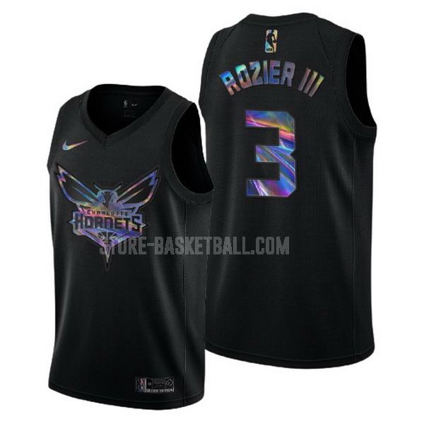 charlotte hornets terry rozier iii 3 black logo holographic men's replica jersey