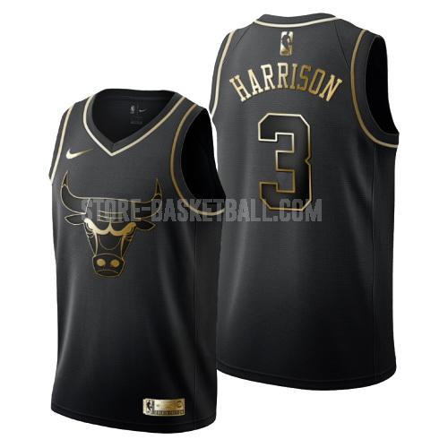chicago bulls shaquille harrison 3 black golden edition men's replica jersey