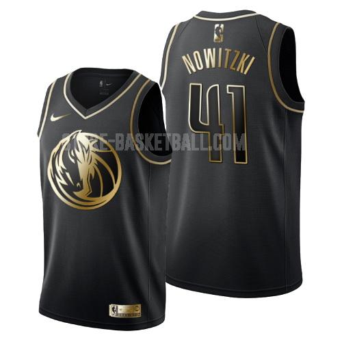 dallas mavericks dirk nowitzki 41 black golden edition men's replica jersey