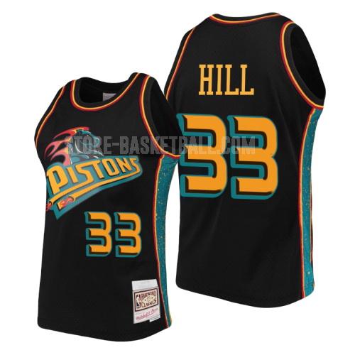 detroit pistons grant hill 33 black rings collection men's replica jersey