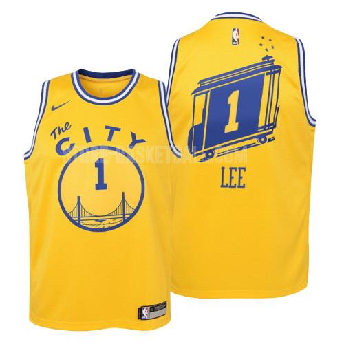 golden state warriors damion lee 1 yellow hardwood classics youth replica jersey
