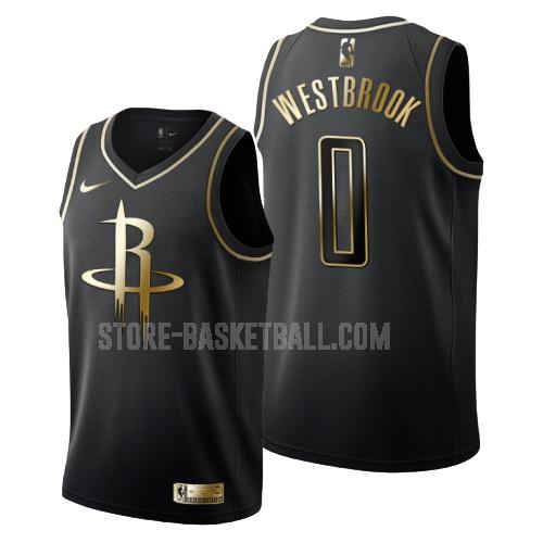 houston rockets russell westbrook 0 black golden edition men's replica jersey