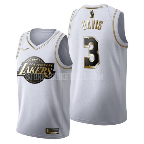 los angeles lakers anthony davis 3 white golden edition men's replica jersey