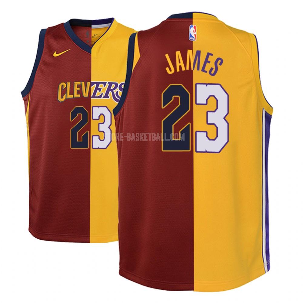 los angeles lakers lebron james 23 red yellow split youth replica jersey
