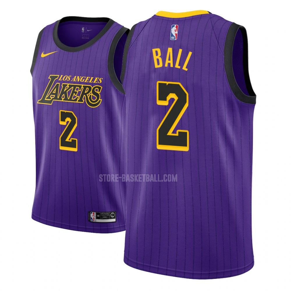 los angeles lakers lonzo ball 2 purple city edition men's replica jersey