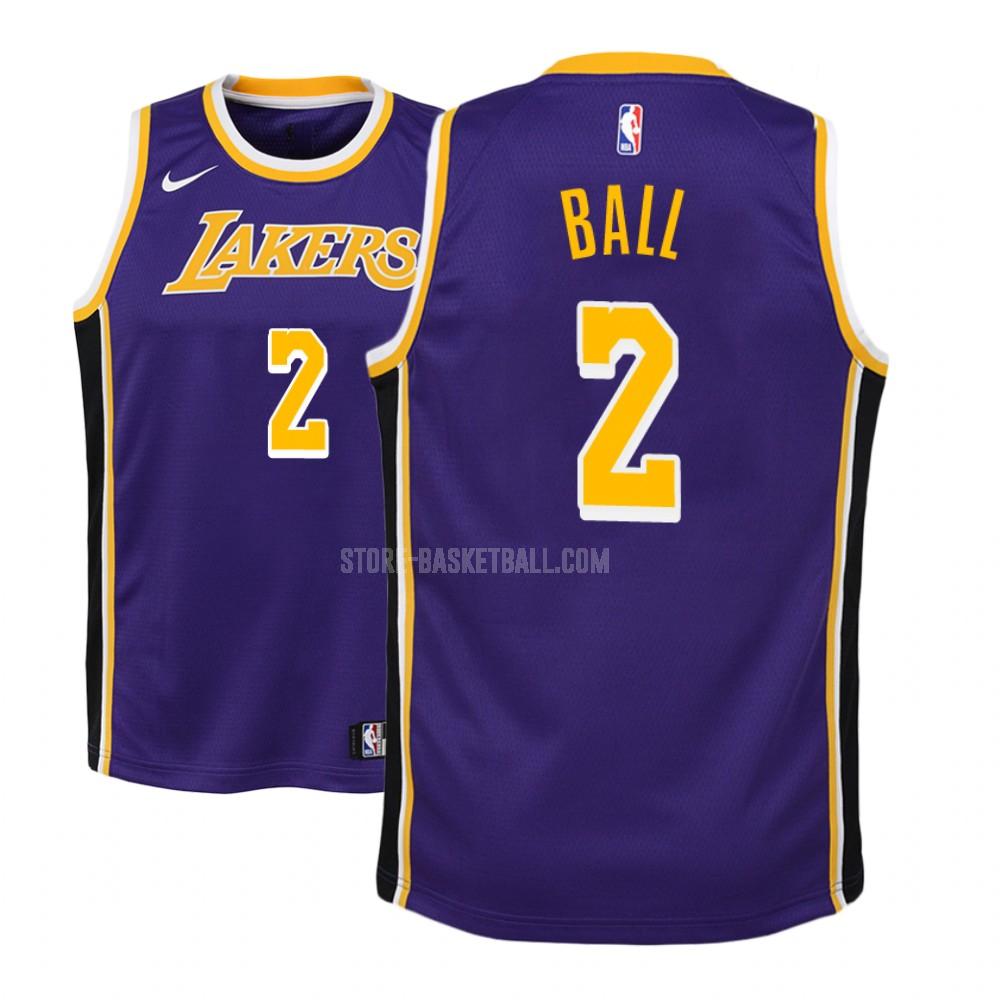 los angeles lakers lonzo ball 2 purple statement youth replica jersey