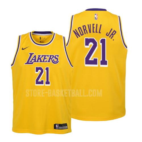 los angeles lakers zach norvell jr 21 yellow icon youth replica jersey