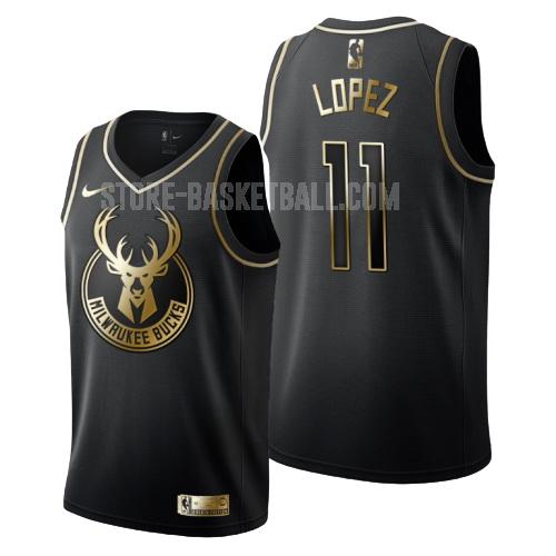 milwaukee bucks brook lopez 11 black golden edition men's replica jersey