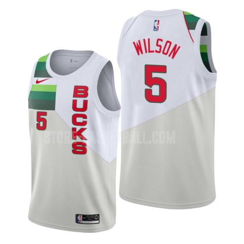 milwaukee bucks dj wilson 5 white earned edition men's replica jersey