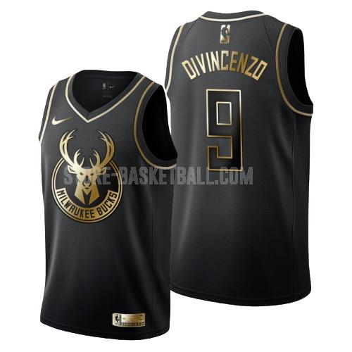 milwaukee bucks donte divincenzo 9 black golden edition men's replica jersey