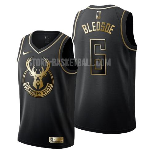 milwaukee bucks eric bledsoe 6 black golden edition men's replica jersey