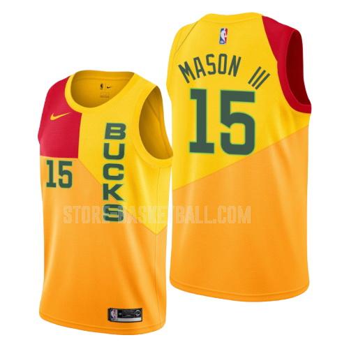 milwaukee bucks frank mason iii 15 yellow city edition men's replica jersey