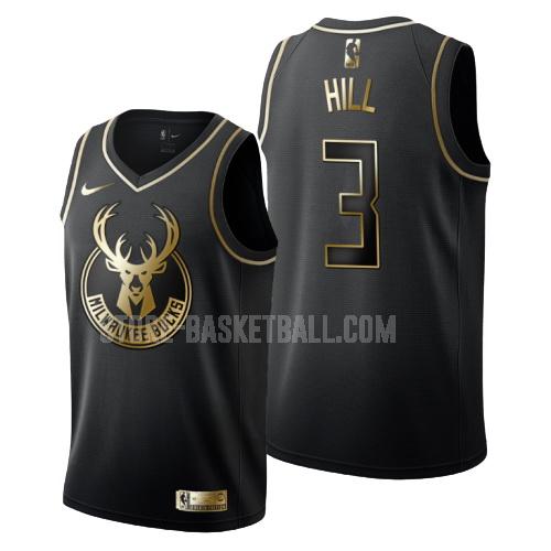 milwaukee bucks george hill 3 black golden edition men's replica jersey