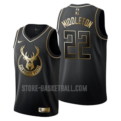 milwaukee bucks khris middleton 22 black golden edition men's replica jersey