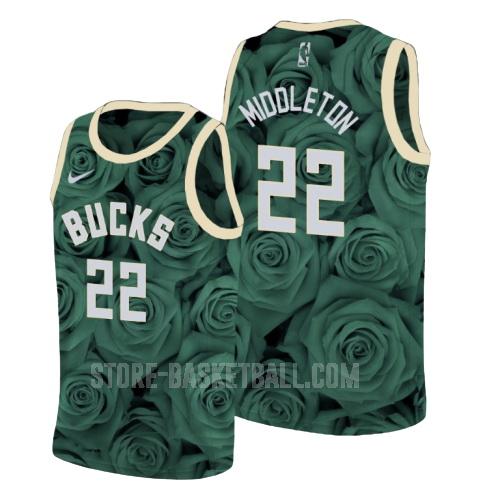 milwaukee bucks khris middleton 22 green rose flower men's replica jersey