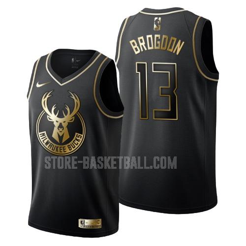 milwaukee bucks malcolm brogdon 13 black golden edition men's replica jersey