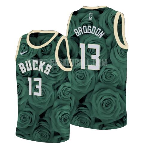 milwaukee bucks malcolm brogdon 13 green rose flower men's replica jersey