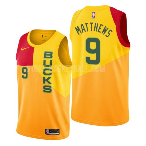 milwaukee bucks wesley matthews 9 yellow city edition men's replica jersey